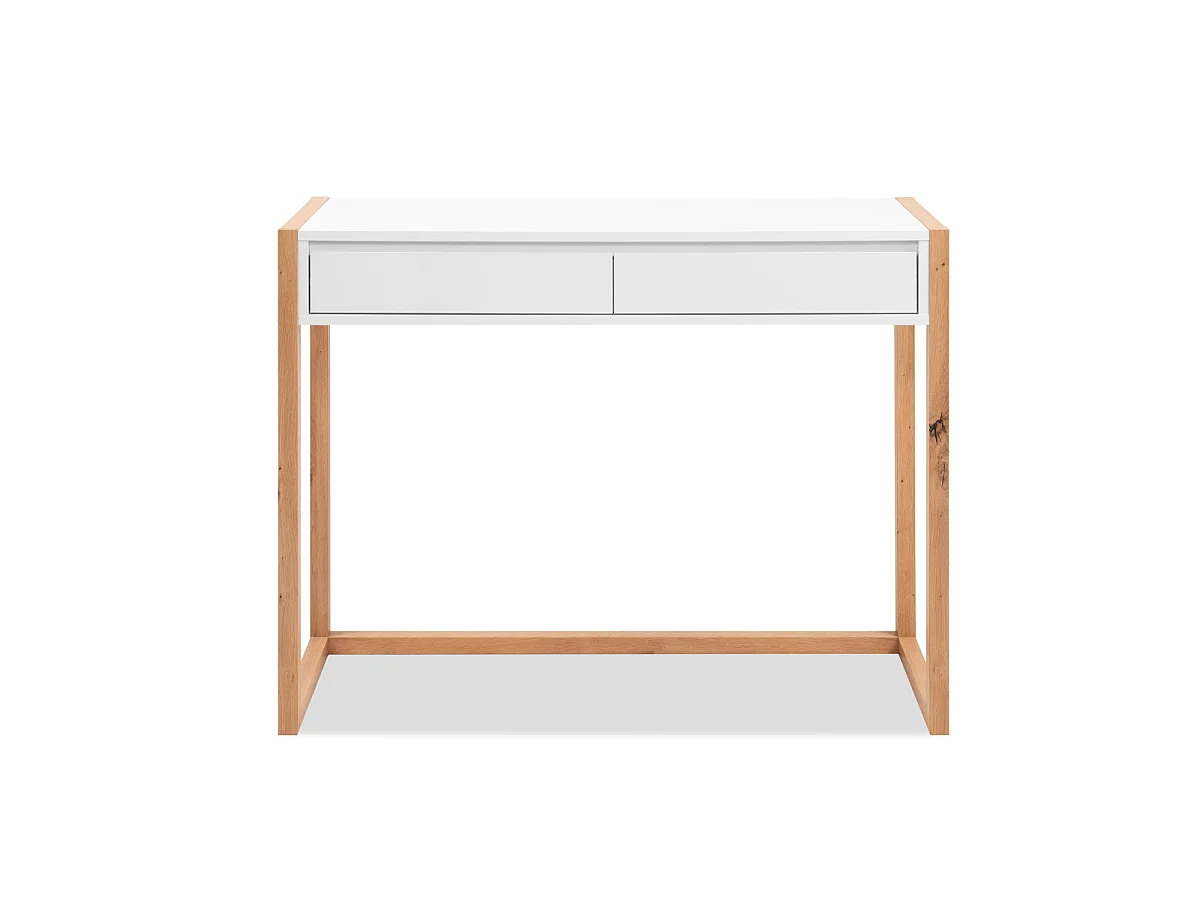 Console 2 tiroirs décor blanc et chêne artisan L100 cm - NOVA