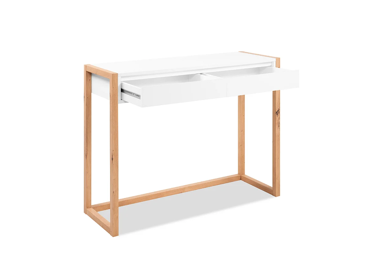 Console 2 tiroirs décor blanc et chêne artisan L100 cm - NOVA