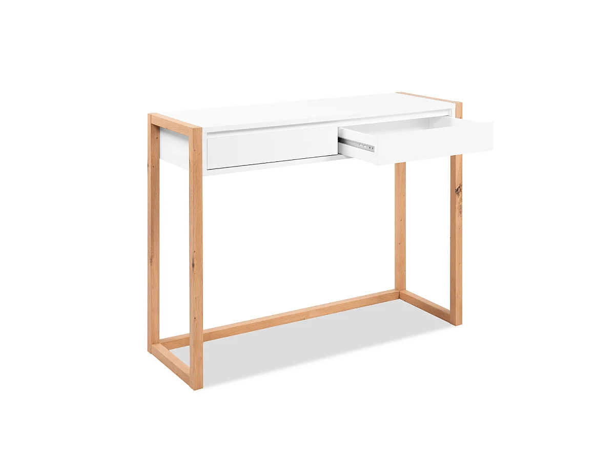 Console 2 tiroirs décor blanc et chêne artisan L100 cm - NOVA