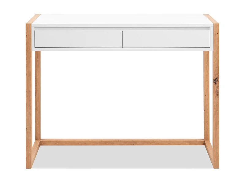 Console 2 tiroirs décor blanc et chêne artisan L100 cm - NOVA