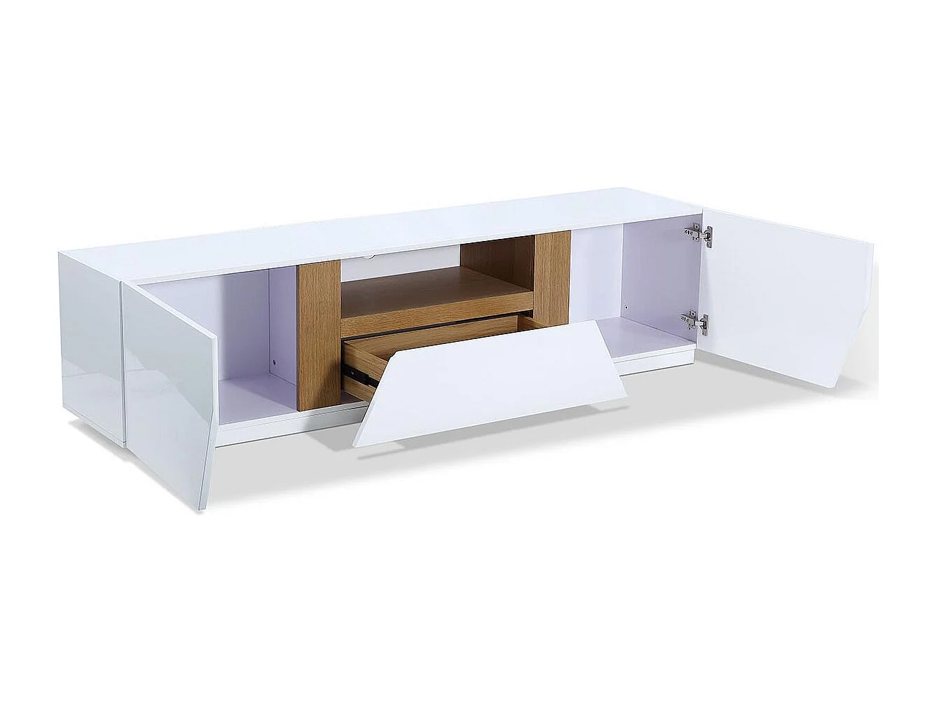 Meuble TV laqué/bois MANDY - Blanc/Chêne