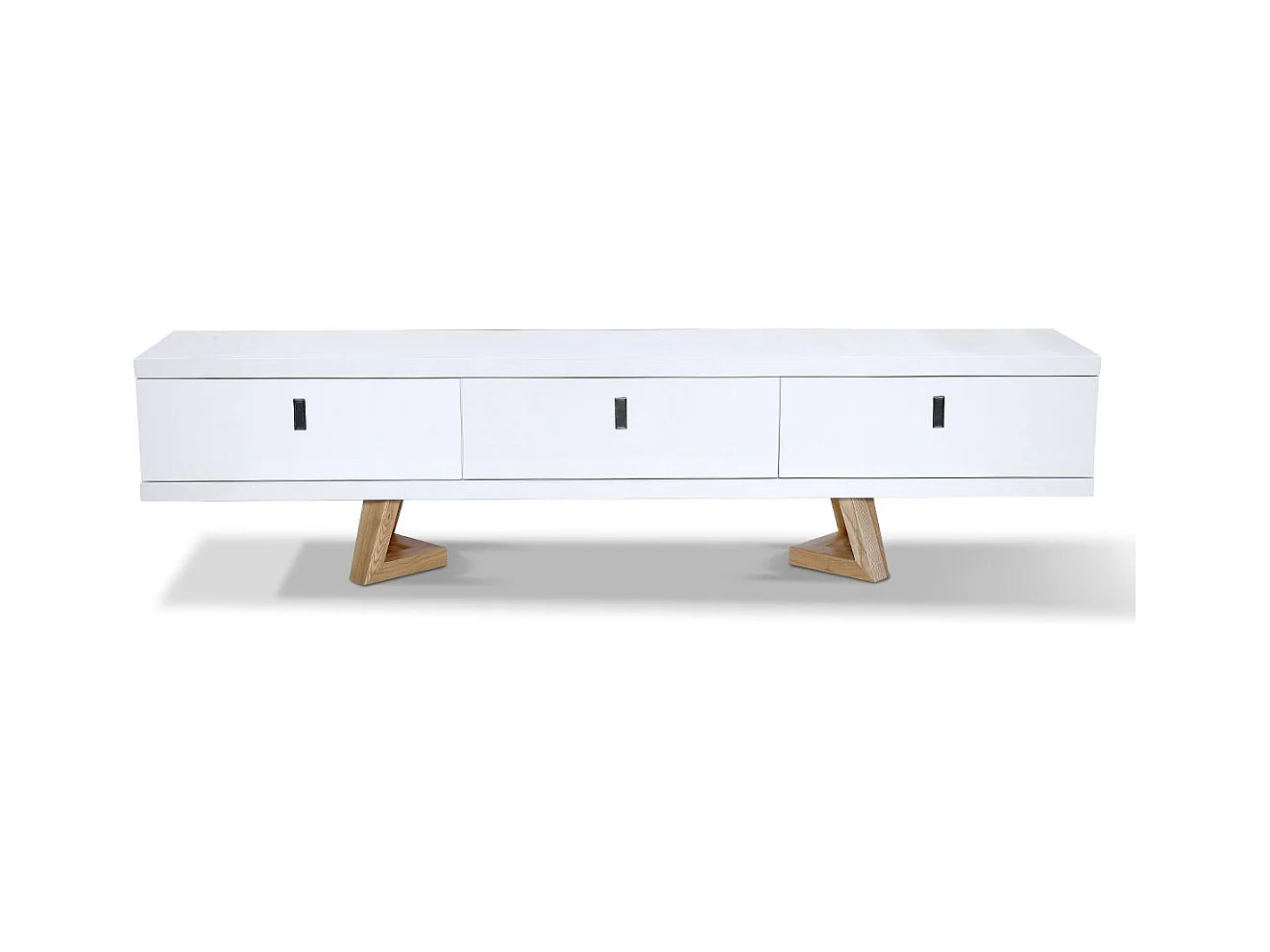 Meuble TV bois/laqué DUNE - Frêne/Blanc