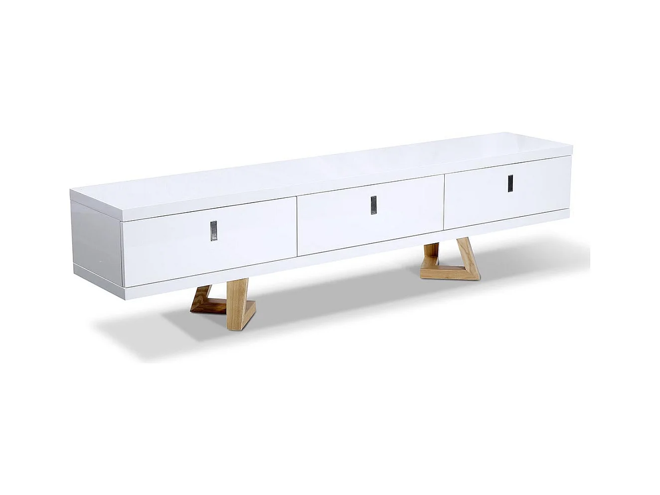 Meuble TV bois/laqué DUNE - Frêne/Blanc