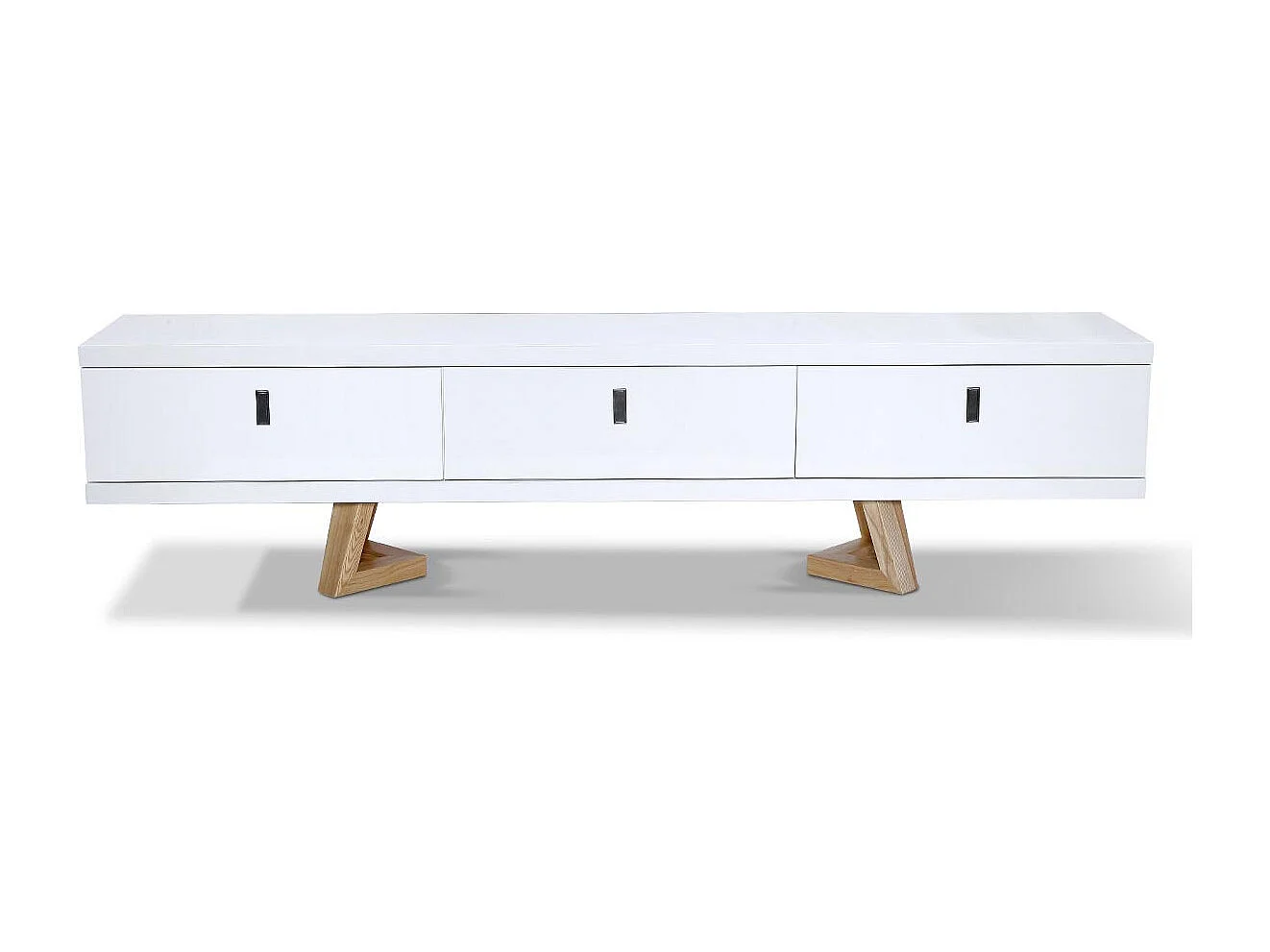 Meuble TV bois/laqué DUNE - Frêne/Blanc