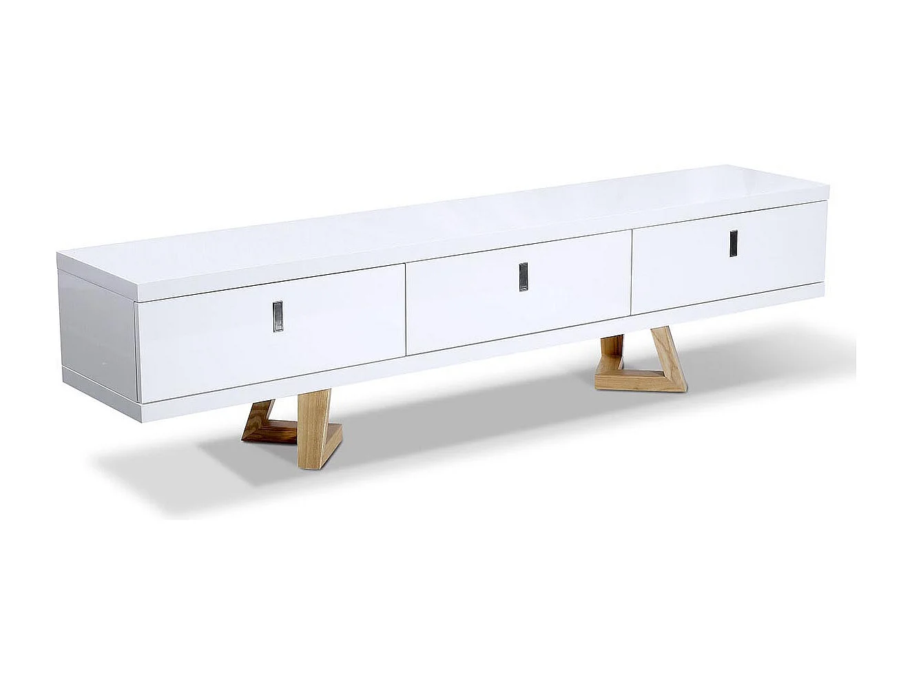 Meuble TV bois/laqué DUNE - Frêne/Blanc