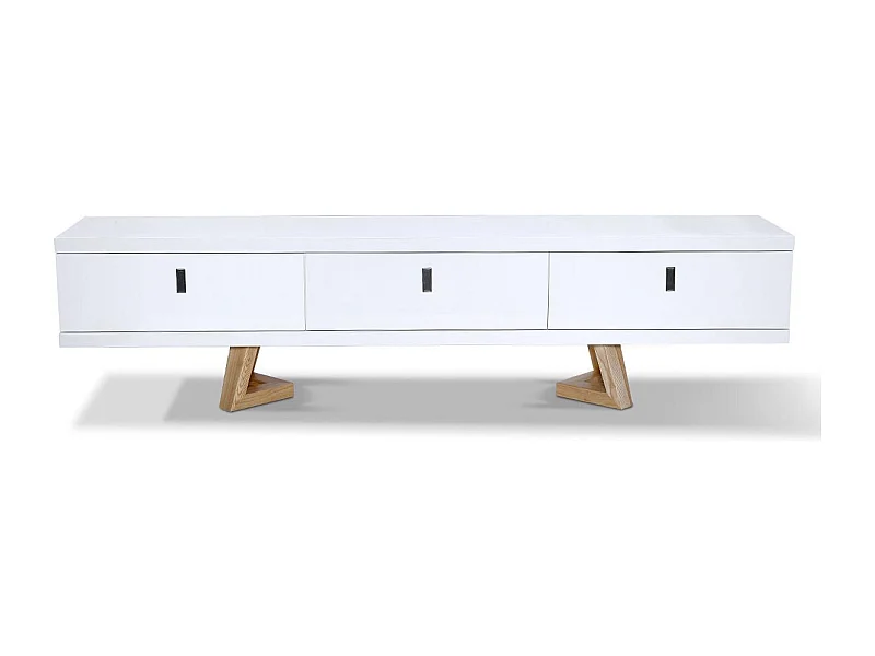 Meuble TV bois/laqué DUNE - Frêne/Blanc