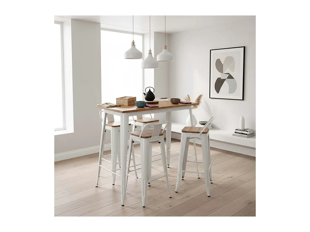 Tabouret de bar en métal et bois d'orme huilé