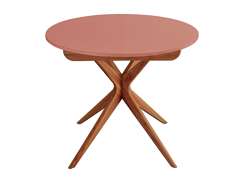 Mesa de jantar redonda extensível 90cm Jubi Rosa Antigo |  Pé em freixo tingido de carvalho