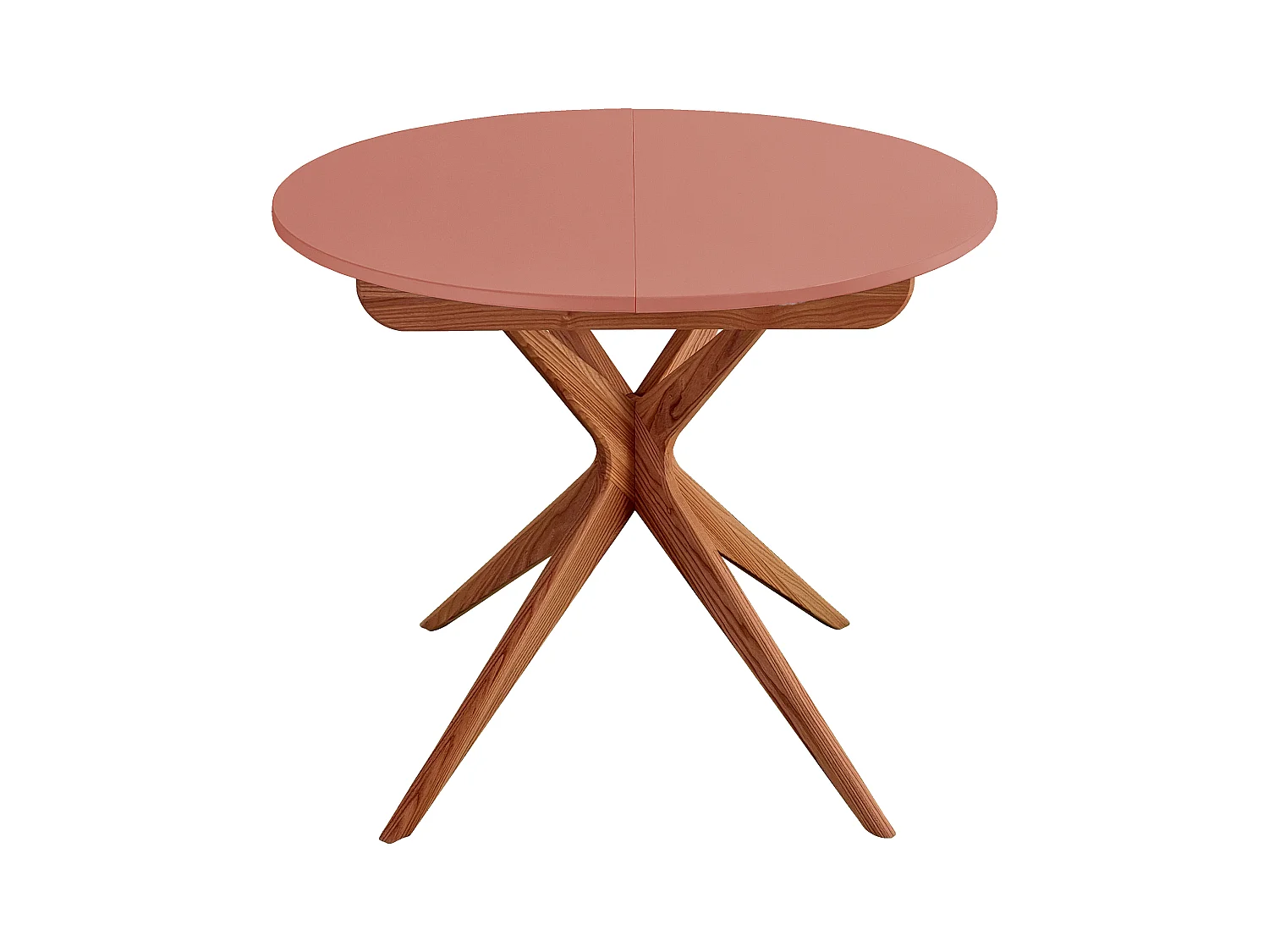 Table à manger ronde extensible 90cm Jubi Rose Antique | Pied en frêne teinté chêne