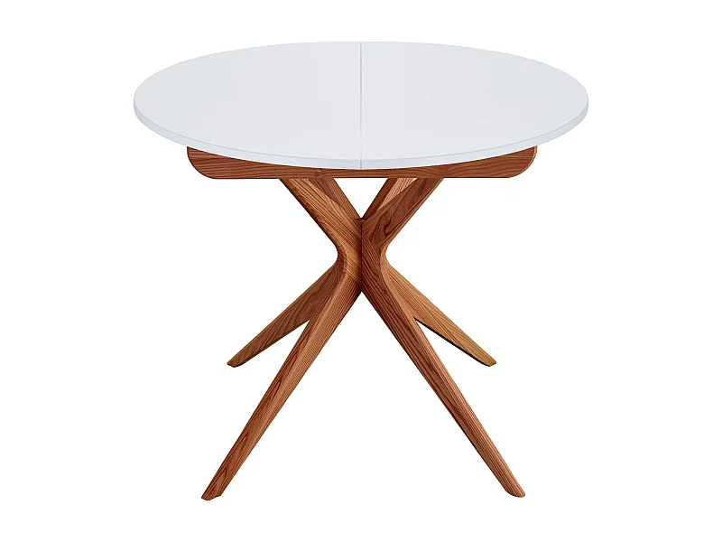 Mesa de comedor redonda extensible 90cm Jubi Blanca | Pata de fresno teñida de roble