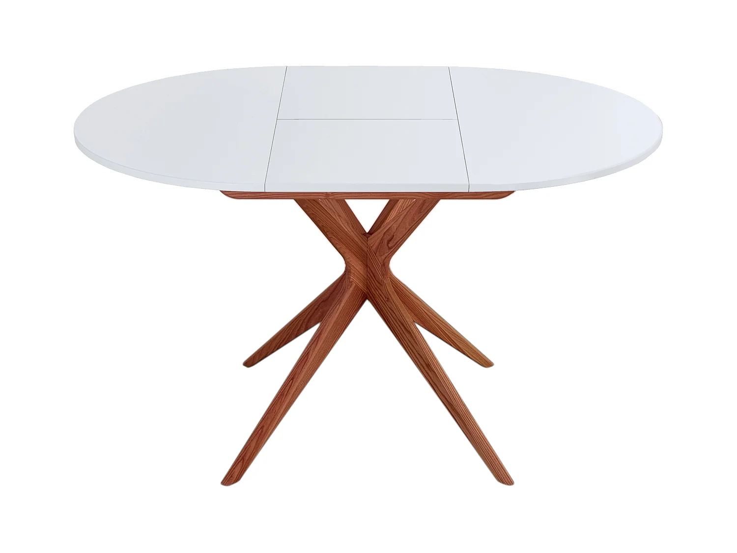 Table à manger ronde extensible 90cm Jubi Blanc | Pied en frêne teinté chêne