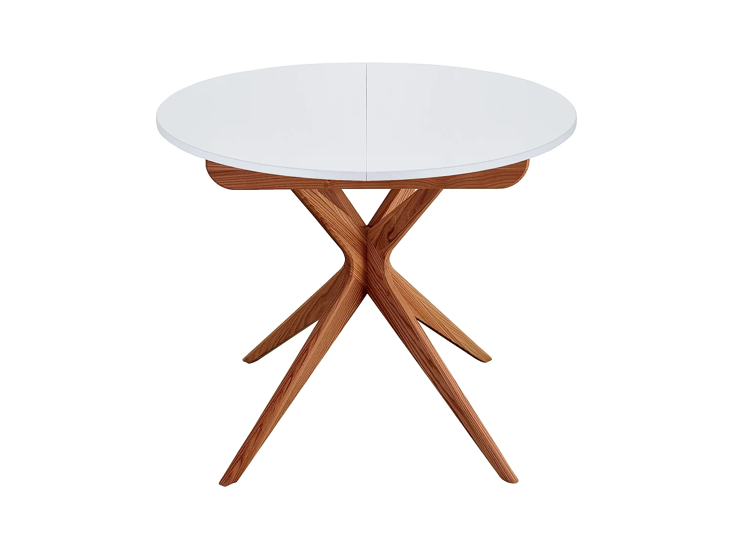 Ronde uitschuifbare eettafel 90cm Jubi Wit | Essenhouten poot met eikenafwerking