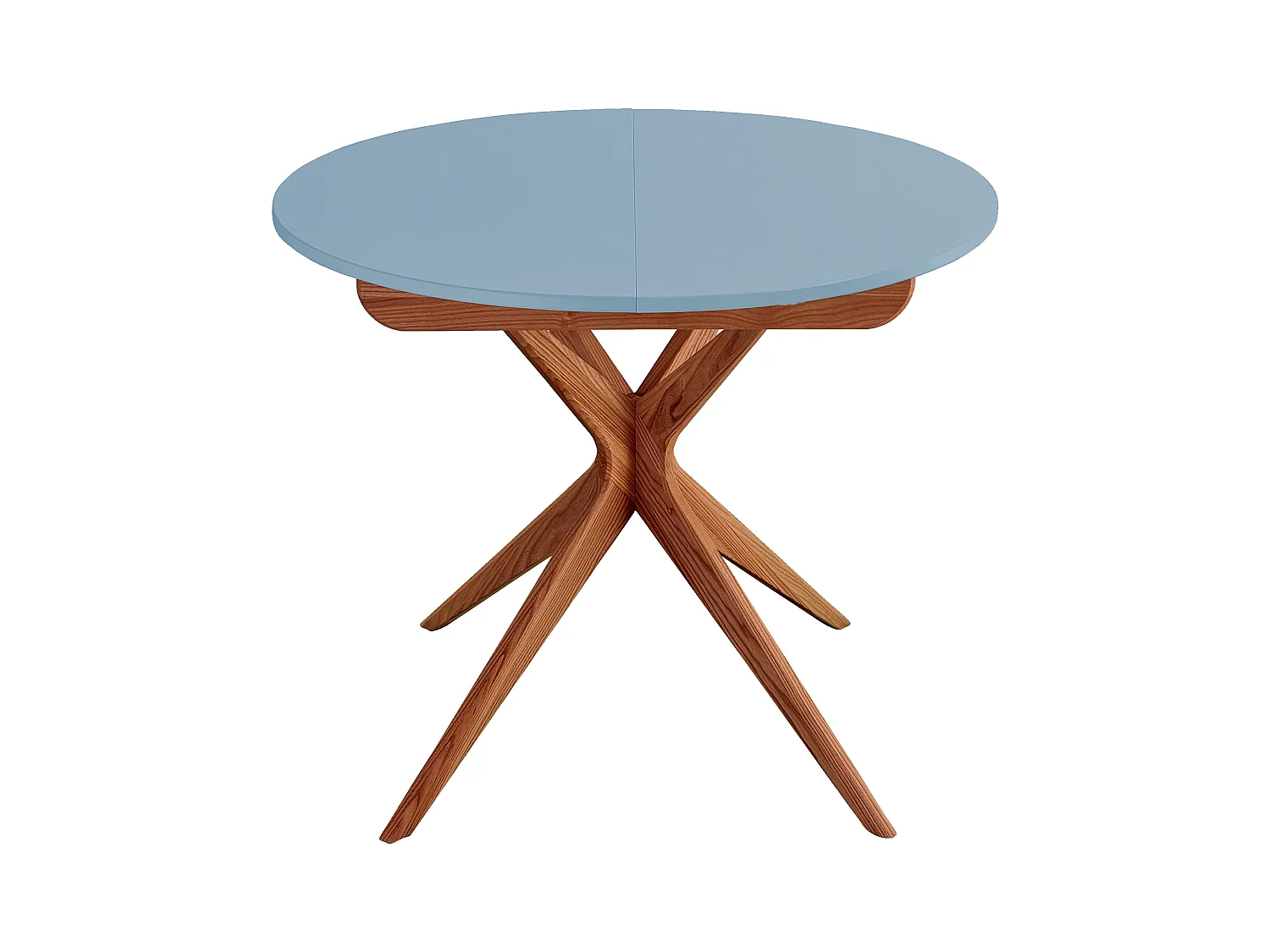 Table à manger ronde extensible 90cm Jubi Bleu Doux | Pied en frêne teinté chêne
