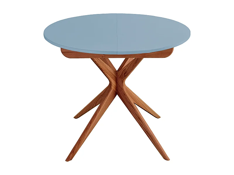 Table à manger ronde extensible 90cm Jubi Bleu Doux | Pied en frêne teinté chêne