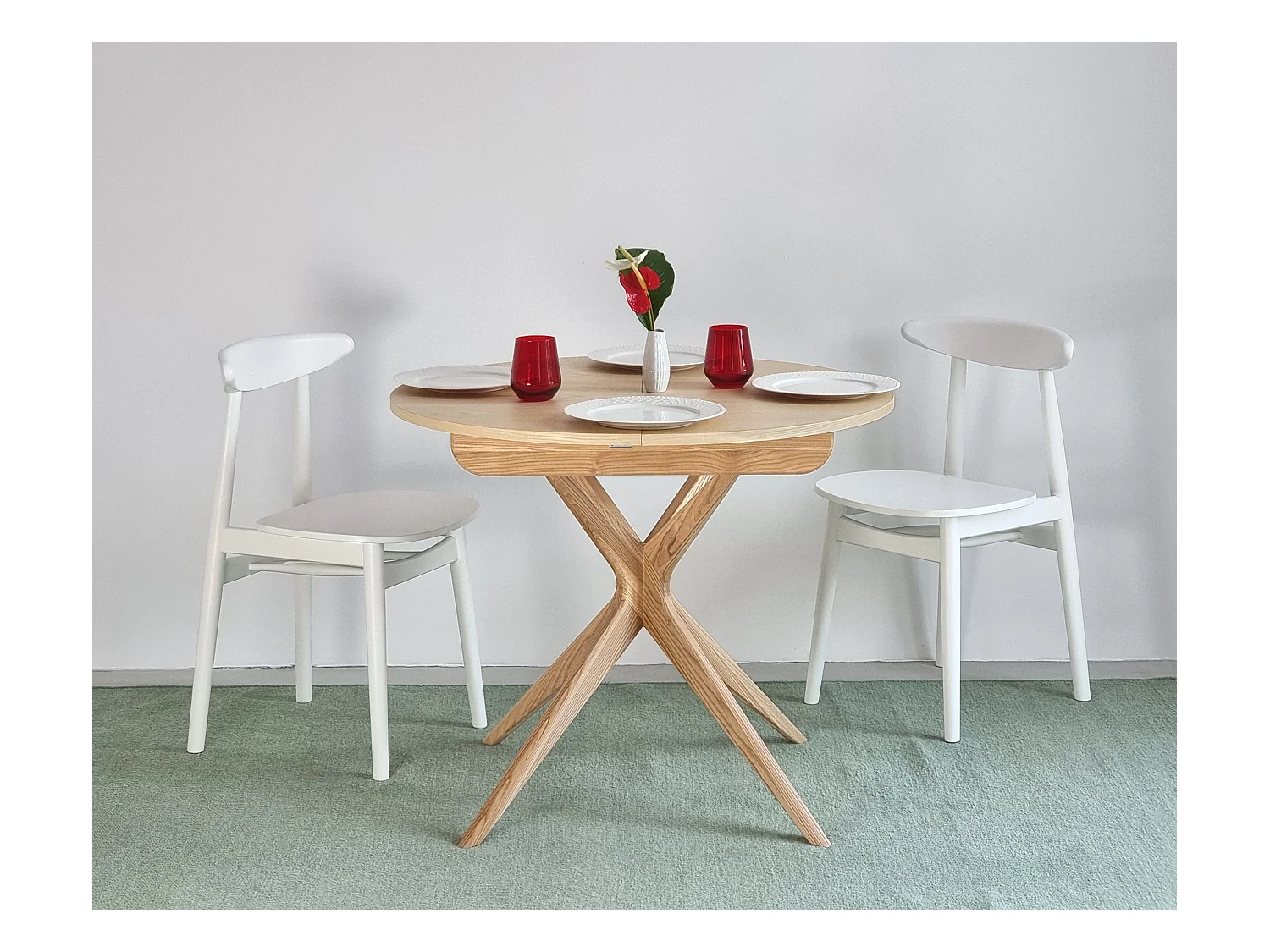 Table à manger ronde extensible 90cm Jubi Frêne