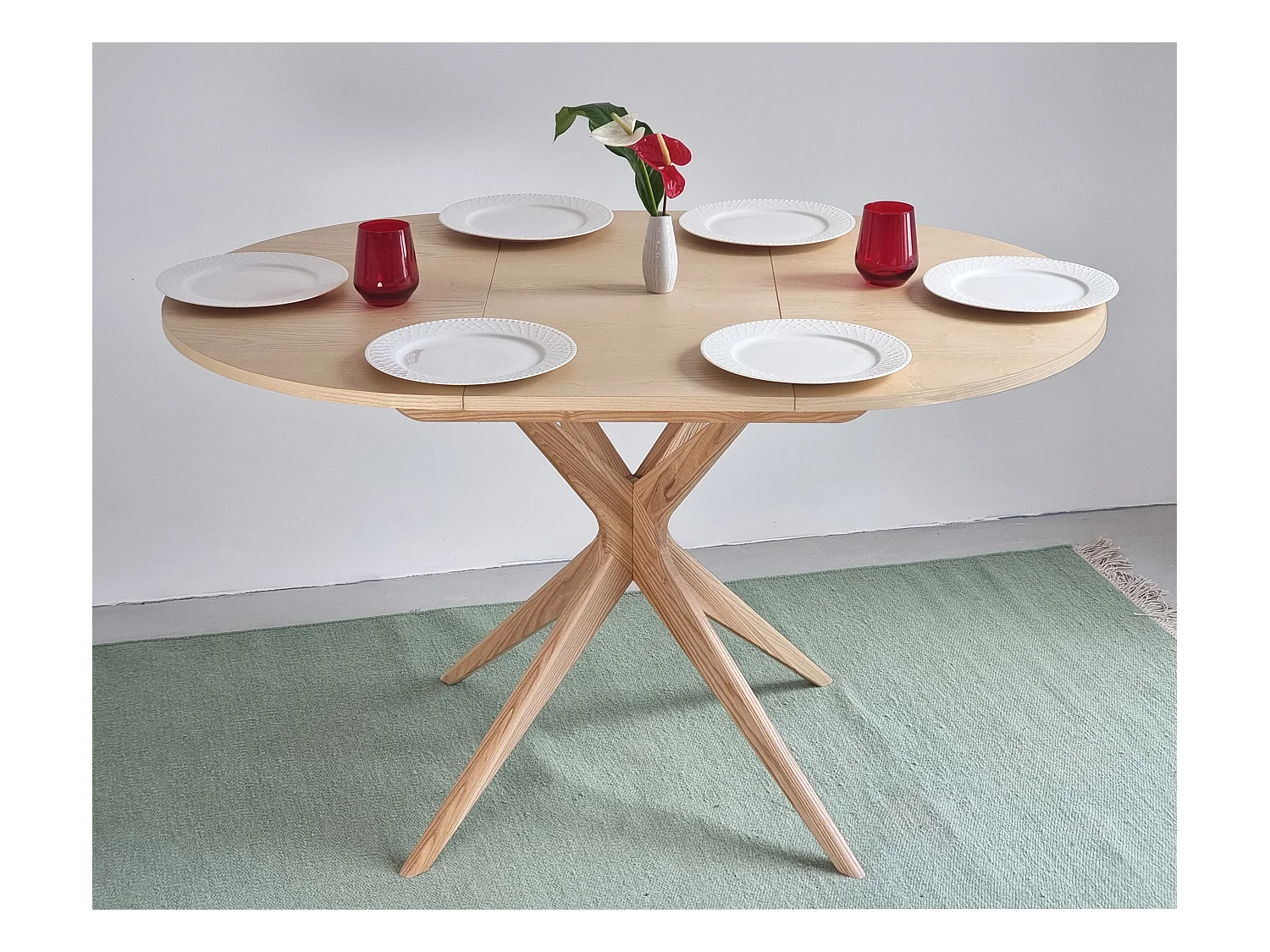 Table à manger ronde extensible 90cm Jubi Frêne