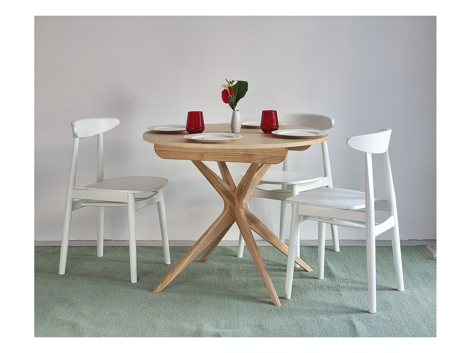 Table à manger ronde extensible 90cm Jubi Frêne