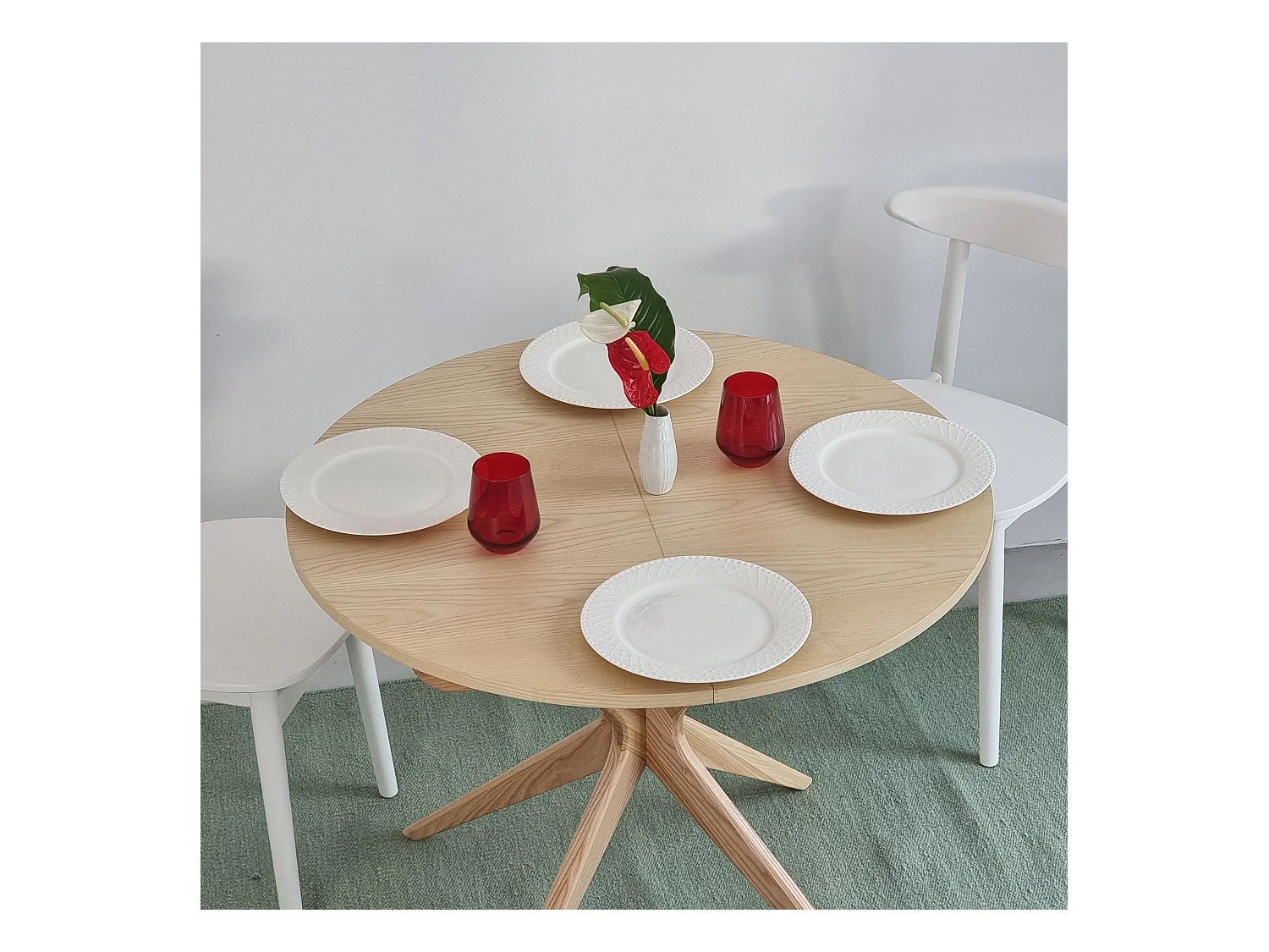 Table à manger ronde extensible 90cm Jubi Frêne
