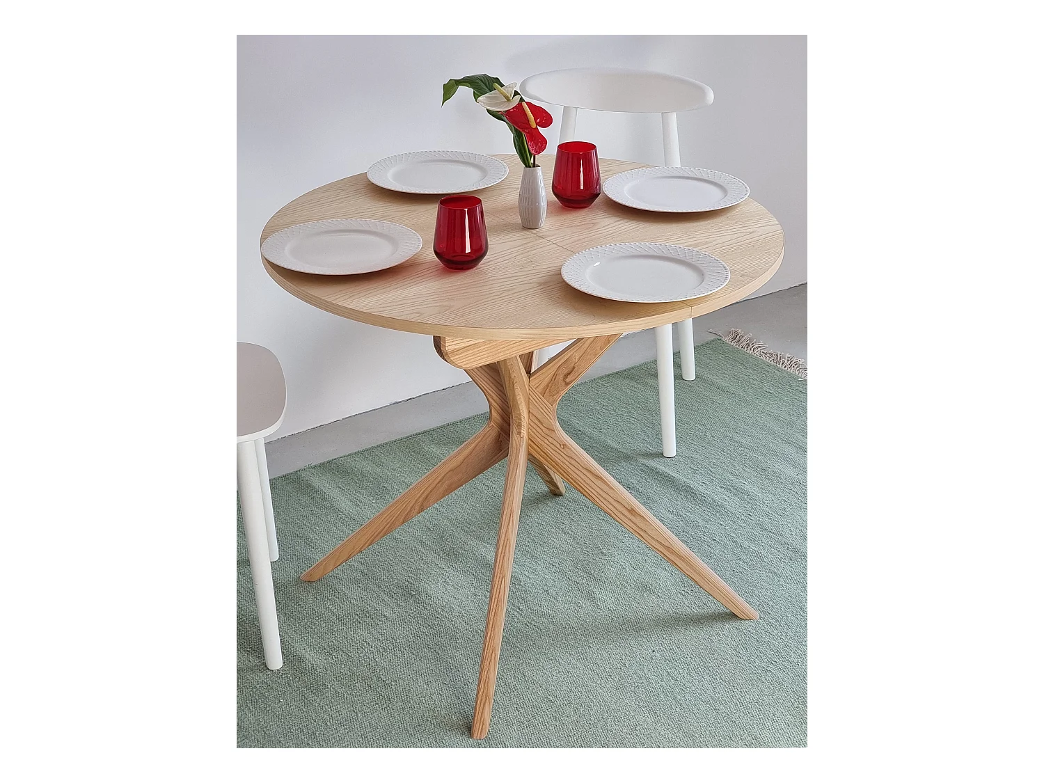 Table à manger ronde extensible 90cm Jubi Frêne