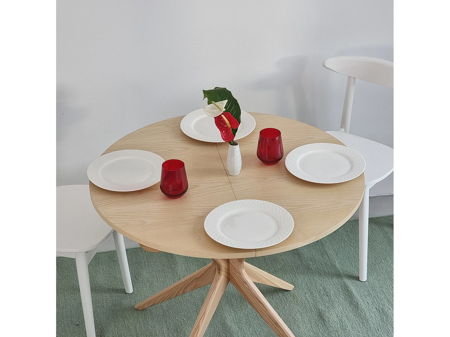 Table à manger ronde extensible 90cm Jubi Frêne