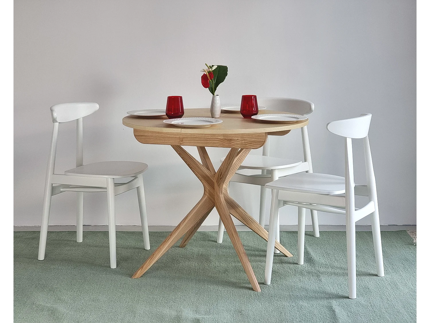 Mesa de comedor redonda extensible 90cm Jubi Fresno