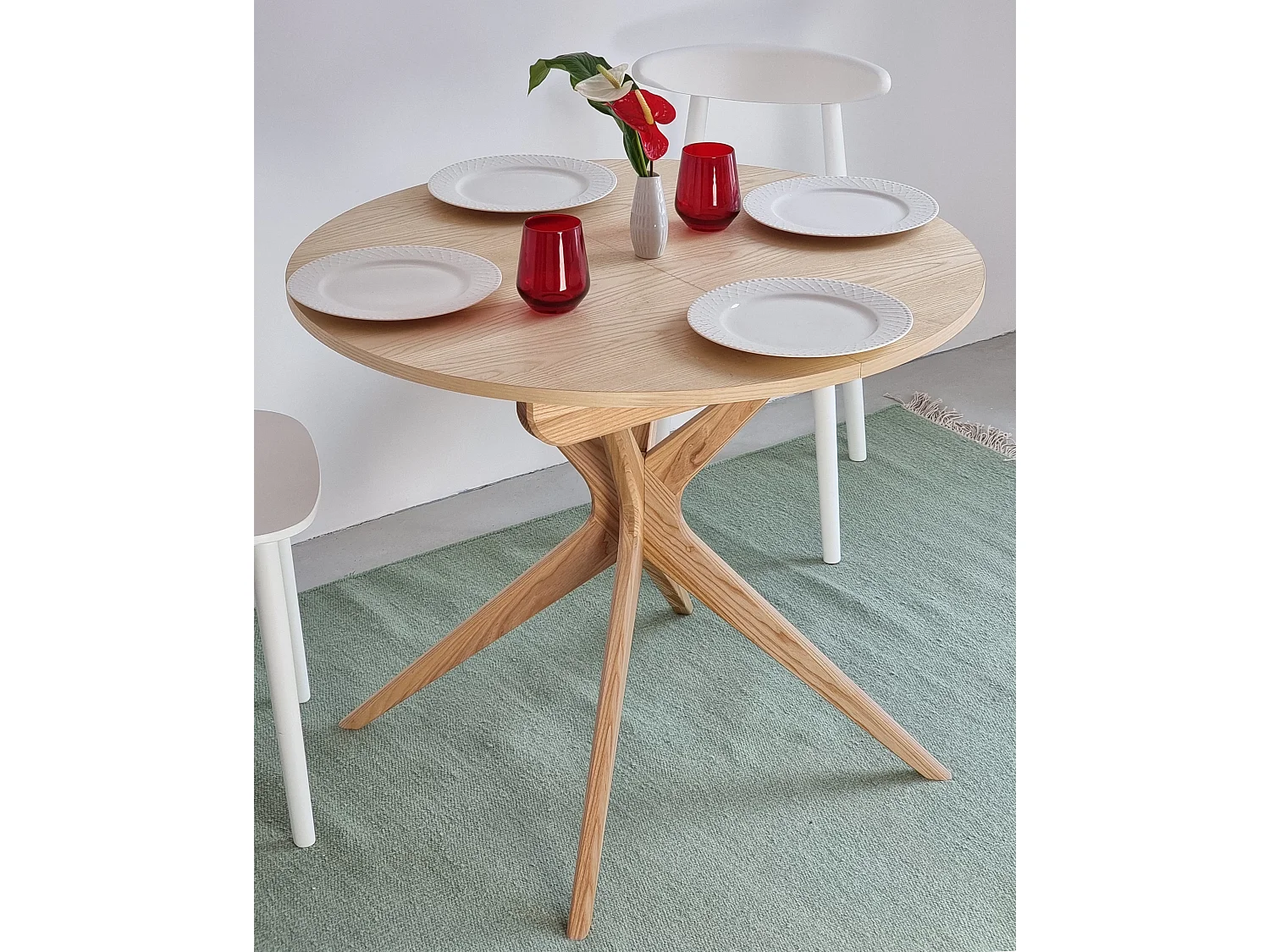 Mesa de comedor redonda extensible 90cm Jubi Fresno