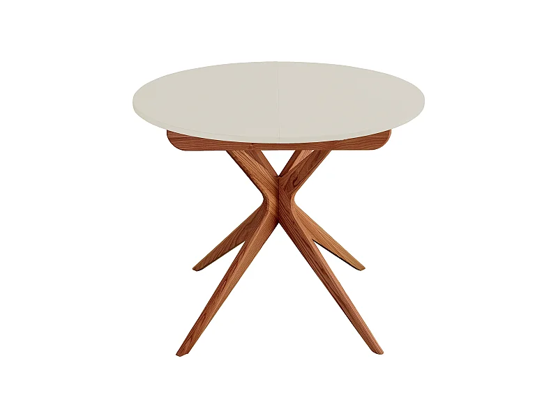 Runder ausziehbarer esstisch 90cm Jubi Perlweiß | Eschenbein in Eichenoptik