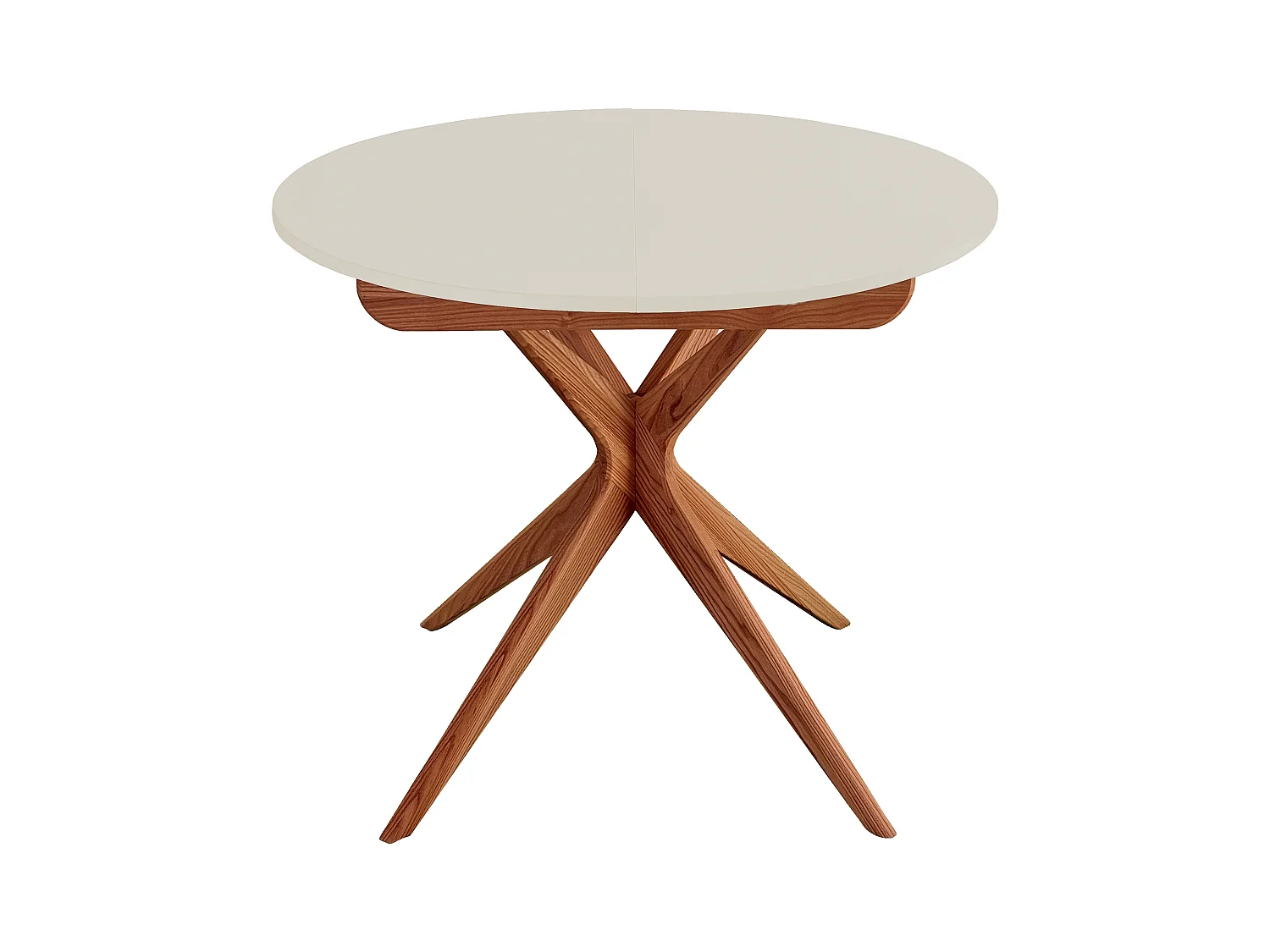 Table à manger ronde extensible 90cm Jubi Blanc Craie | Pied en frêne teinté chêne