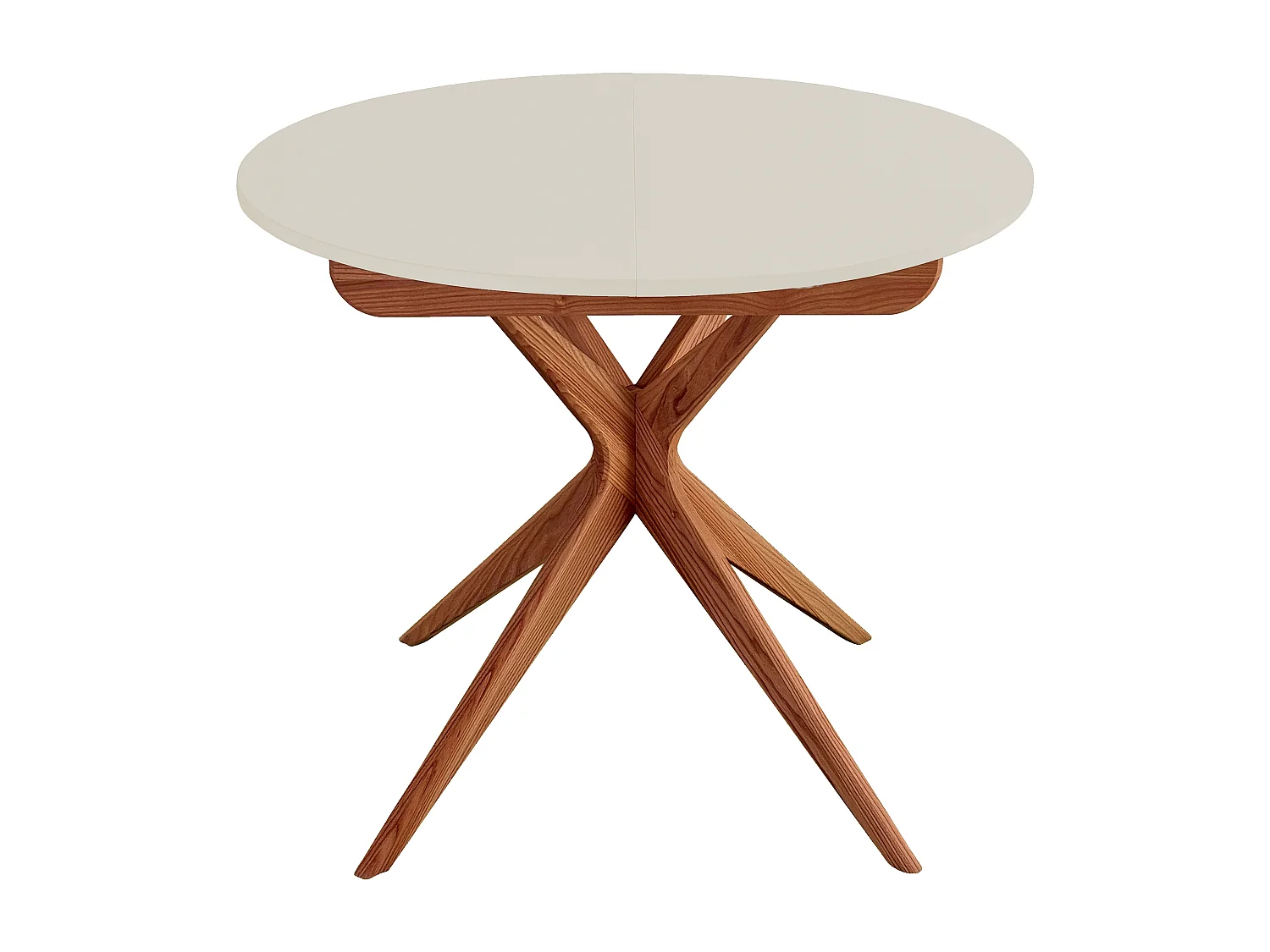 Table à manger ronde extensible 90cm Jubi Blanc Craie | Pied en frêne teinté chêne
