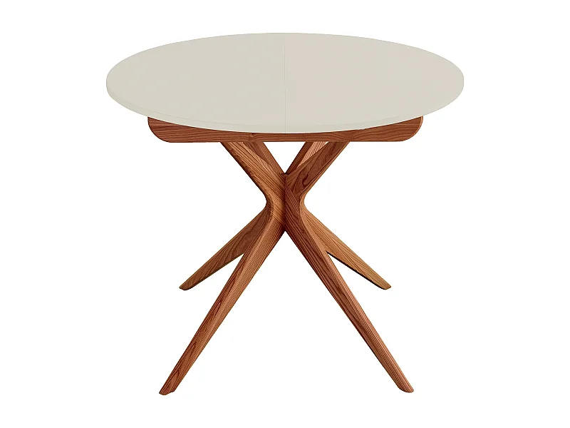 Table à manger ronde extensible 90cm Jubi Blanc Craie | Pied en frêne teinté chêne