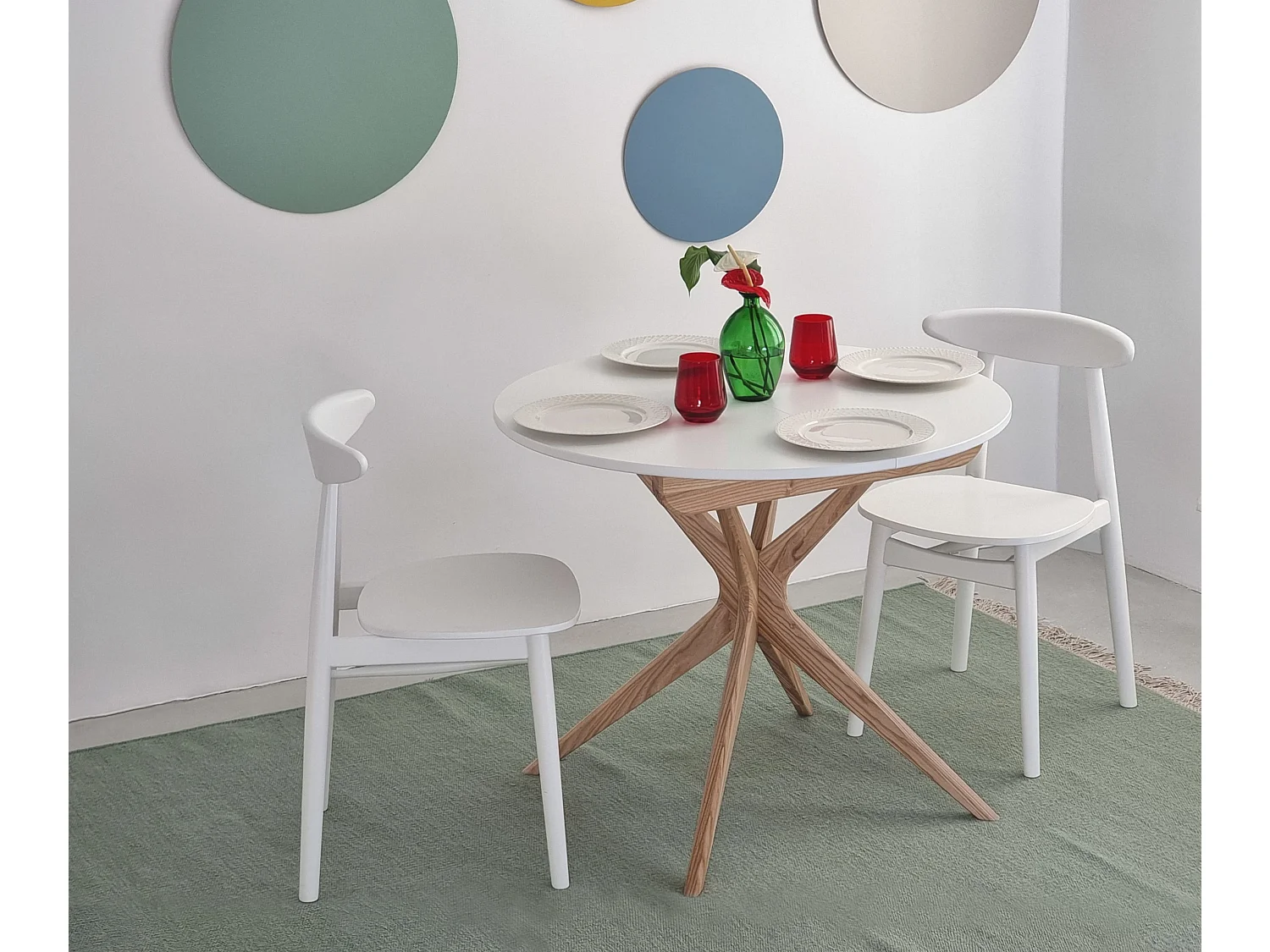 Runder ausziehbarer esstisch 90cm Jubi Braun Beige | Eschenbein