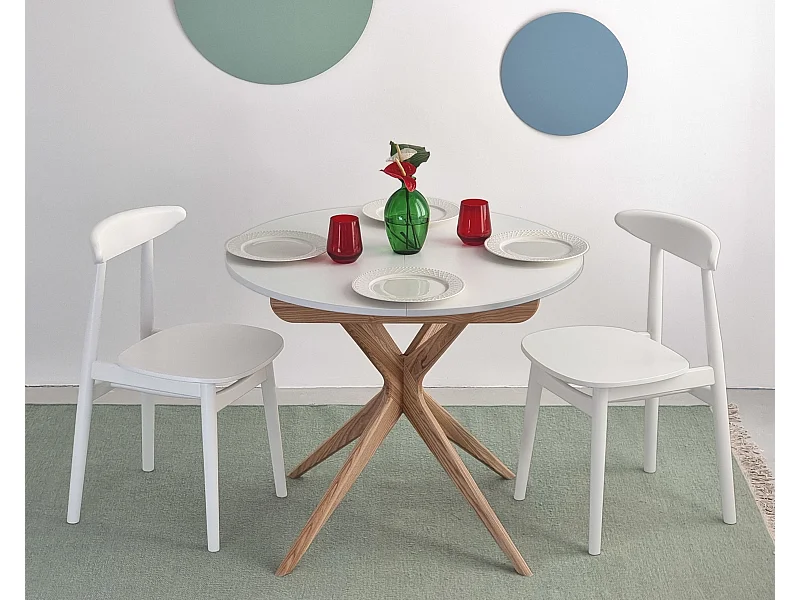 Tavolo da pranzo rotondo allungabile 90cm Jubi Marrone Beige | Gamba in frassino
