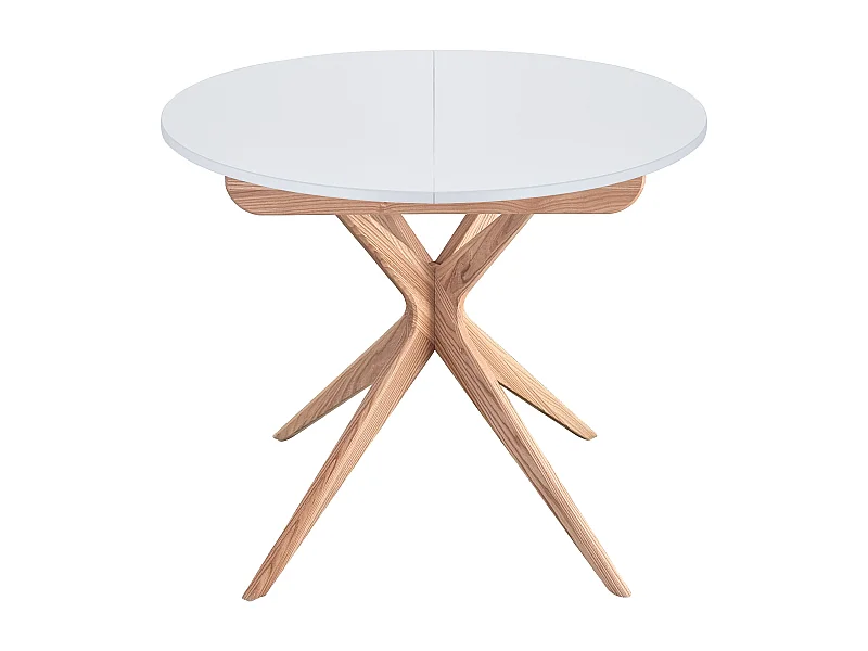 Mesa de jantar redonda extensível 90cm Jubi Branco | Pé em freixo