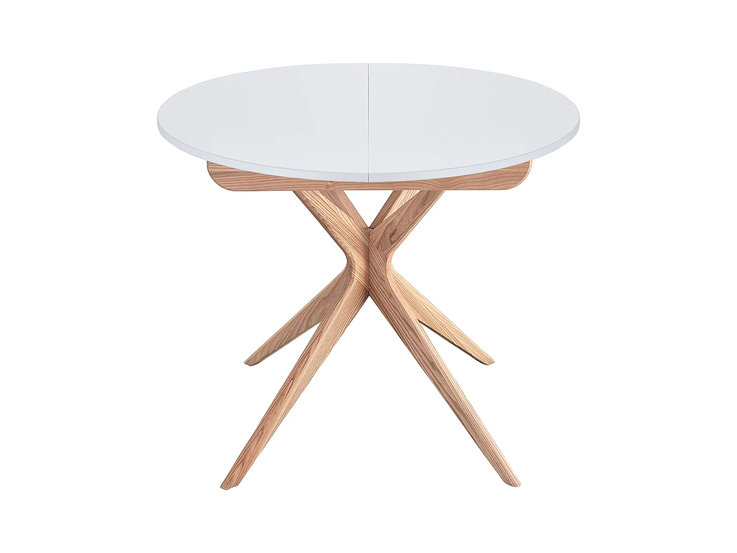 Table à manger ronde extensible 90cm Jubi Blanc | Pied en frêne