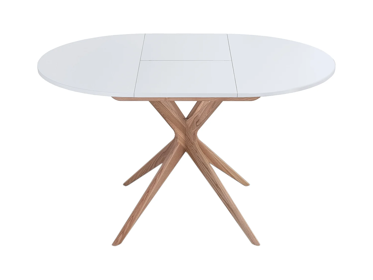 Table à manger ronde extensible 90cm Jubi Blanc | Pied en frêne