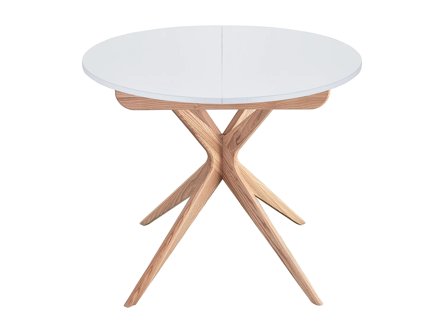 Table à manger ronde extensible 90cm Jubi Blanc | Pied en frêne