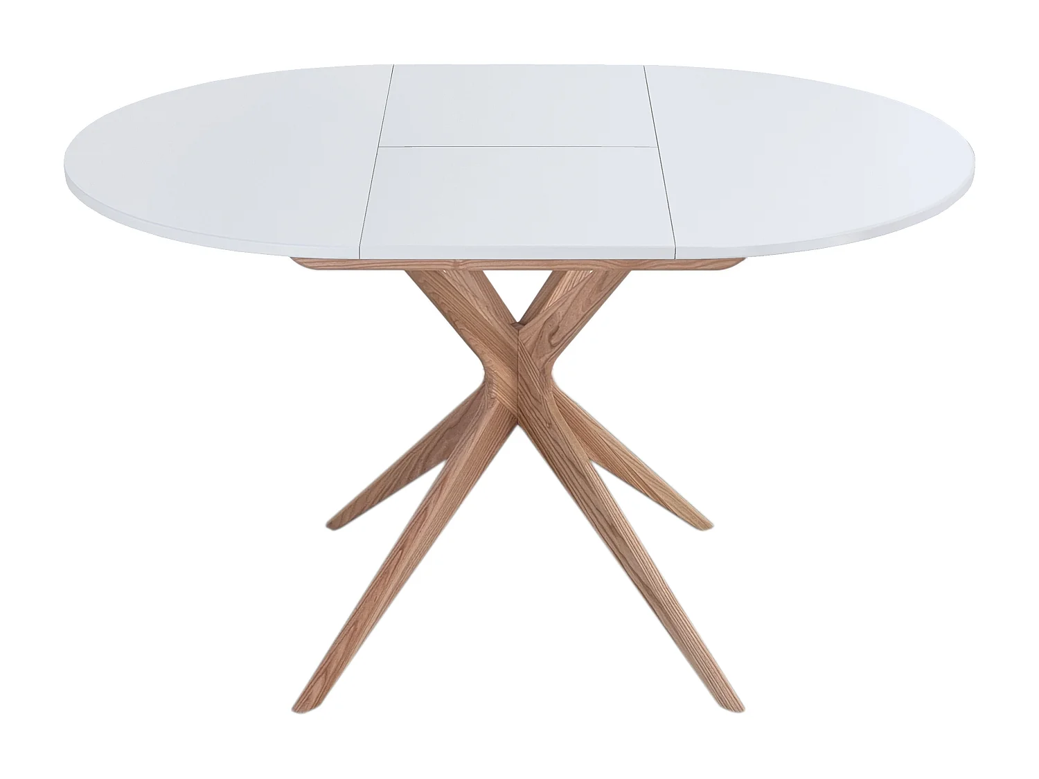 Table à manger ronde extensible 90cm Jubi Blanc | Pied en frêne