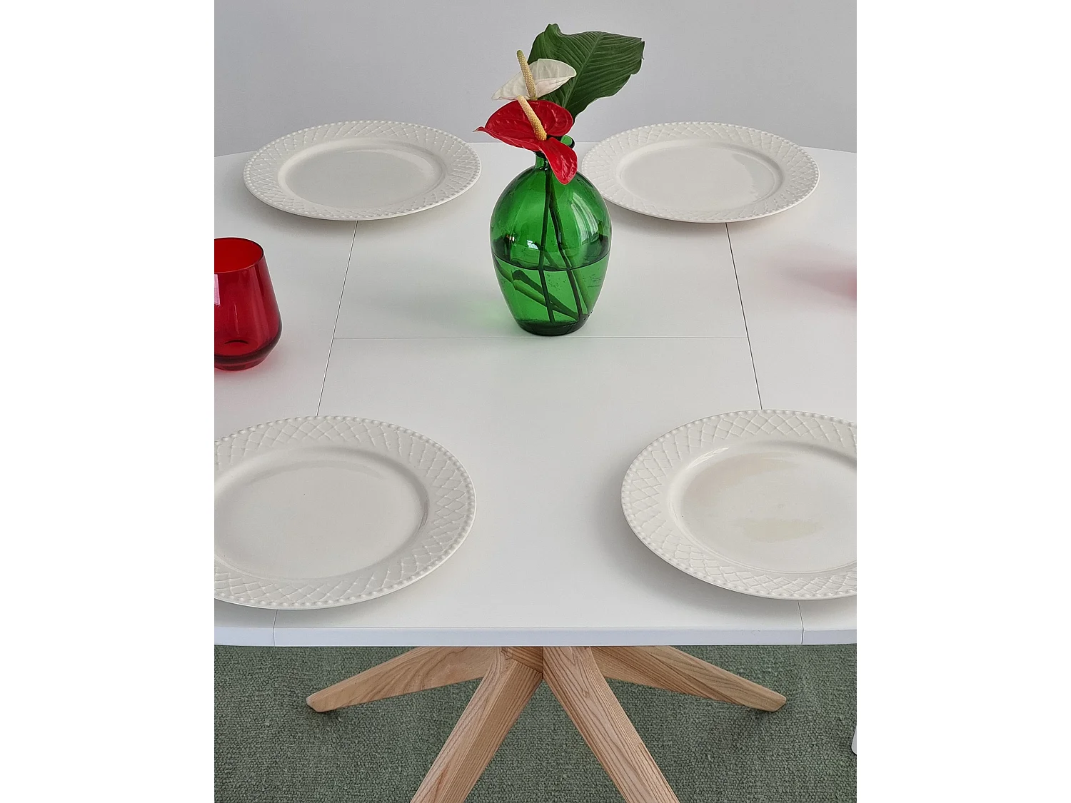 Table à manger ronde extensible 90cm Jubi Blanc | Pied en frêne