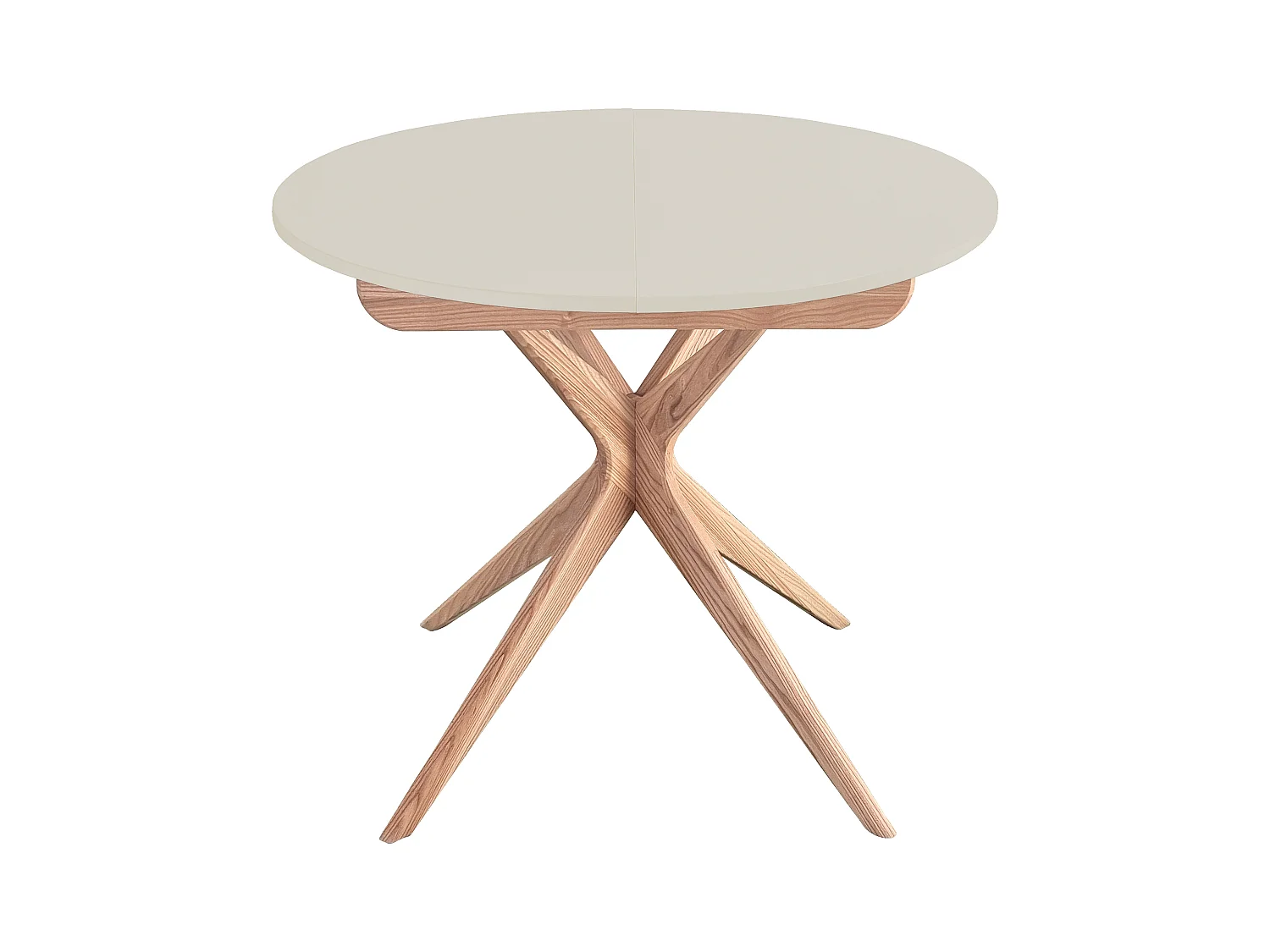 Table à manger ronde extensible 90cm Jubi Blanc Craie | Pied en frêne