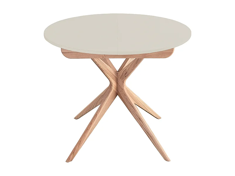 Table à manger ronde extensible 90cm Jubi Blanc Craie | Pied en frêne