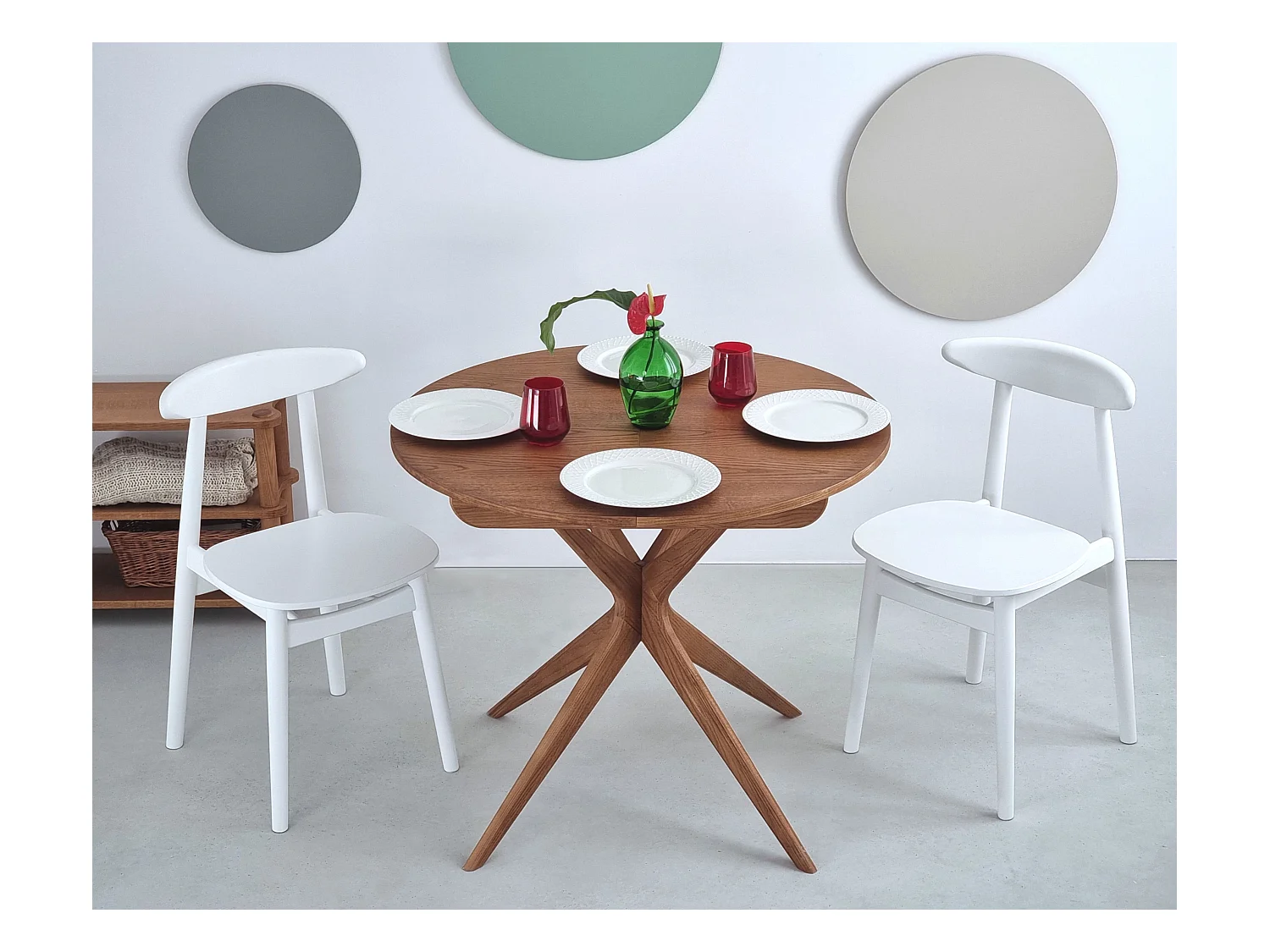 Table à manger ronde extensible 90cm Jubi Noyer