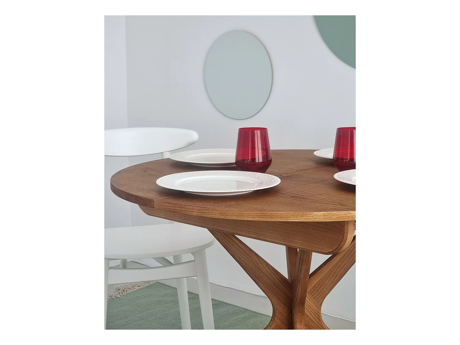 Table à manger ronde extensible 90cm Jubi Noyer