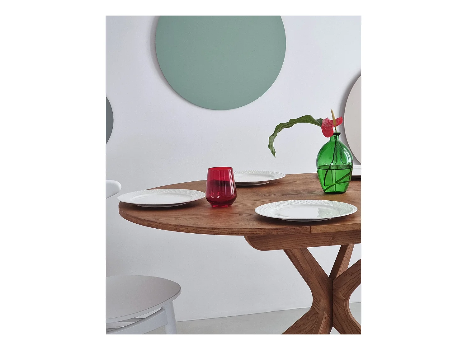 Table à manger ronde extensible 90cm Jubi Noyer