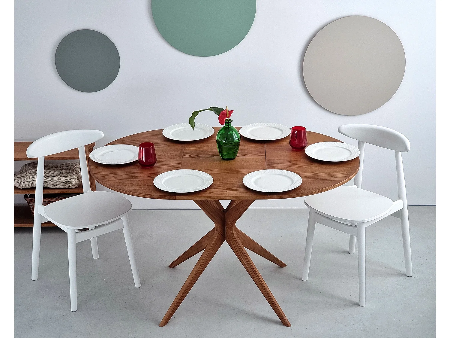 Table à manger ronde extensible 90cm Jubi Noyer