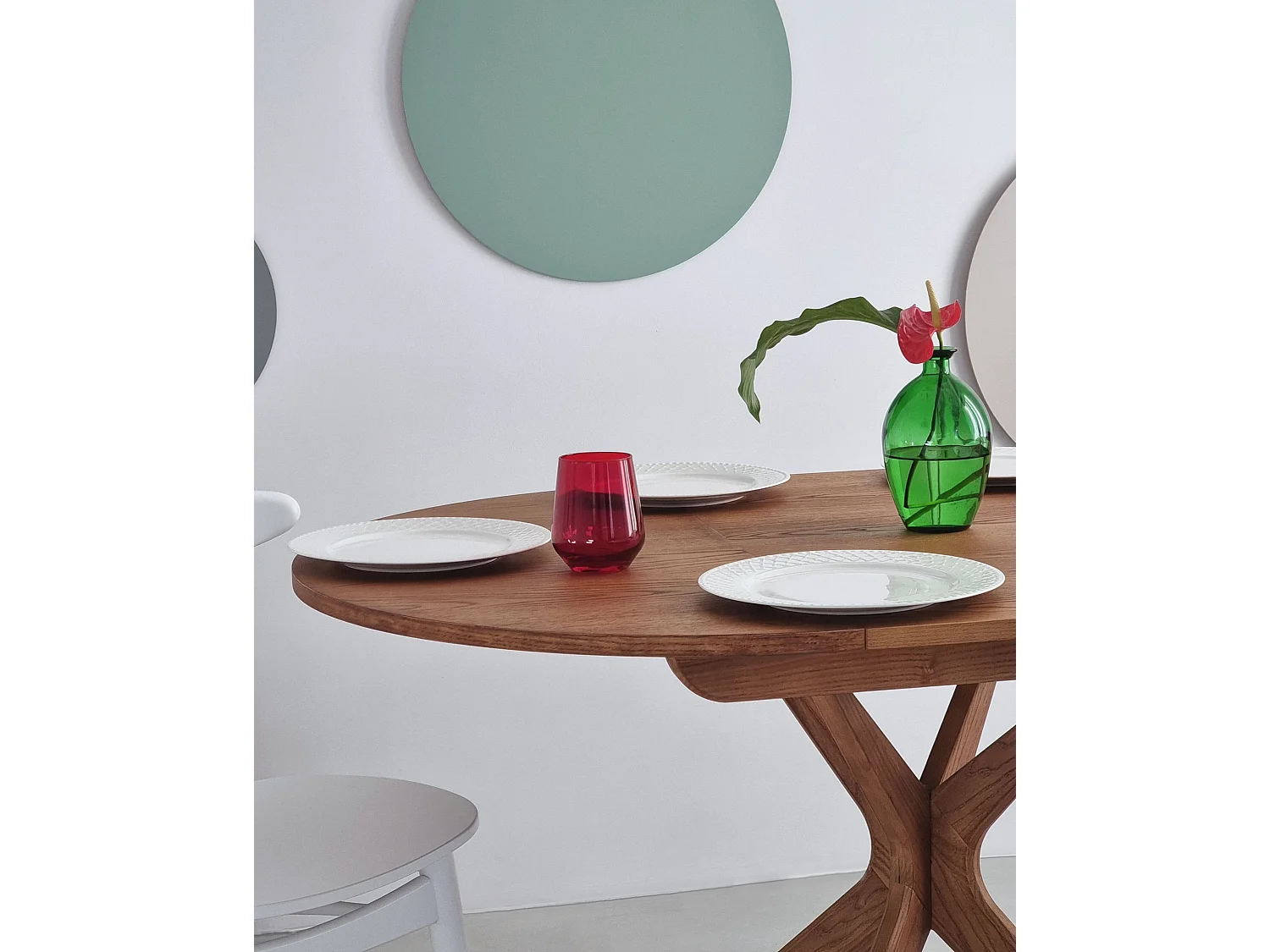 Table à manger ronde extensible 90cm Jubi Noyer