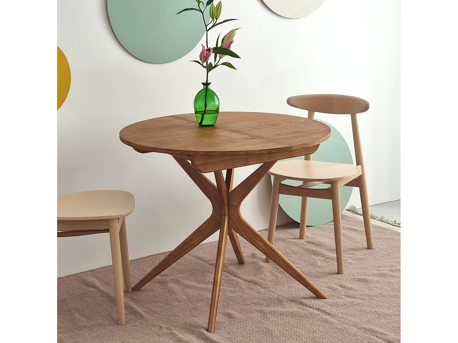 Mesa de comedor redonda extensible 90cm Jubi Nogal