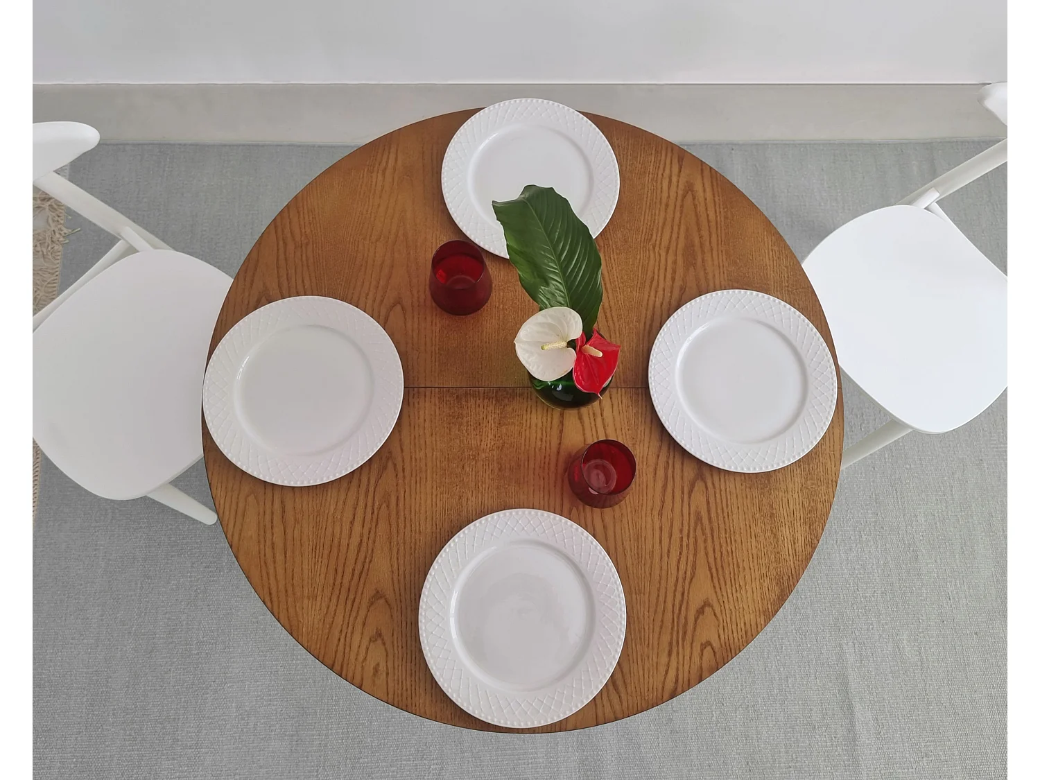 Mesa de comedor redonda extensible 90cm Jubi Nogal