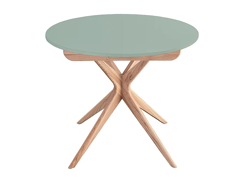 Mesa de jantar redonda extensível 90cm Jubi Verde Sálvia | Pé em freixo