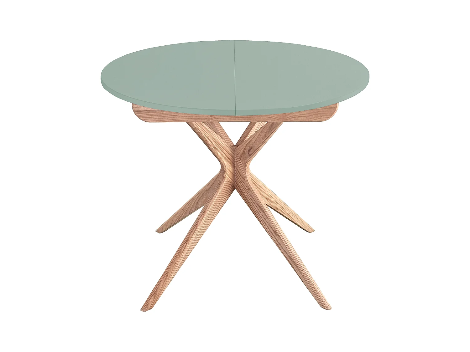 Table à manger ronde extensible 90cm Jubi Vert Sauge | Pied en frêne