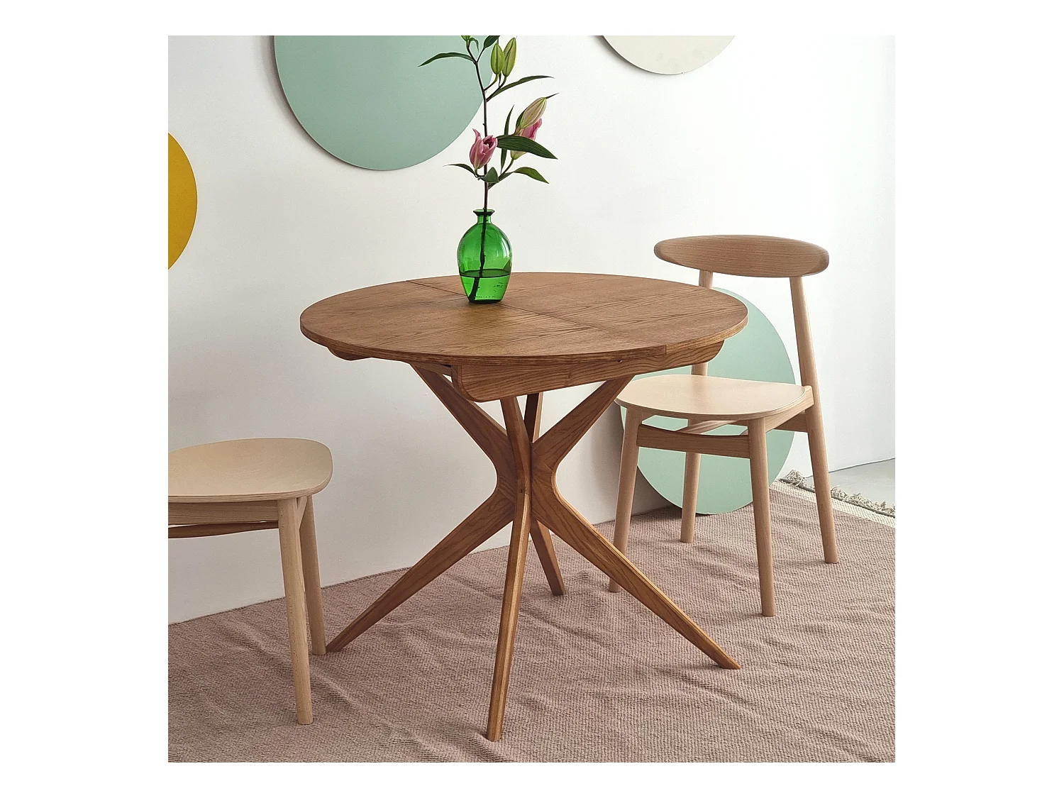 Table à manger ronde extensible 90cm Jubi Noir